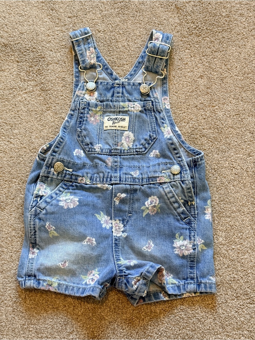 OshKosh B'gosh Light Blue Floral Denim Shortalls